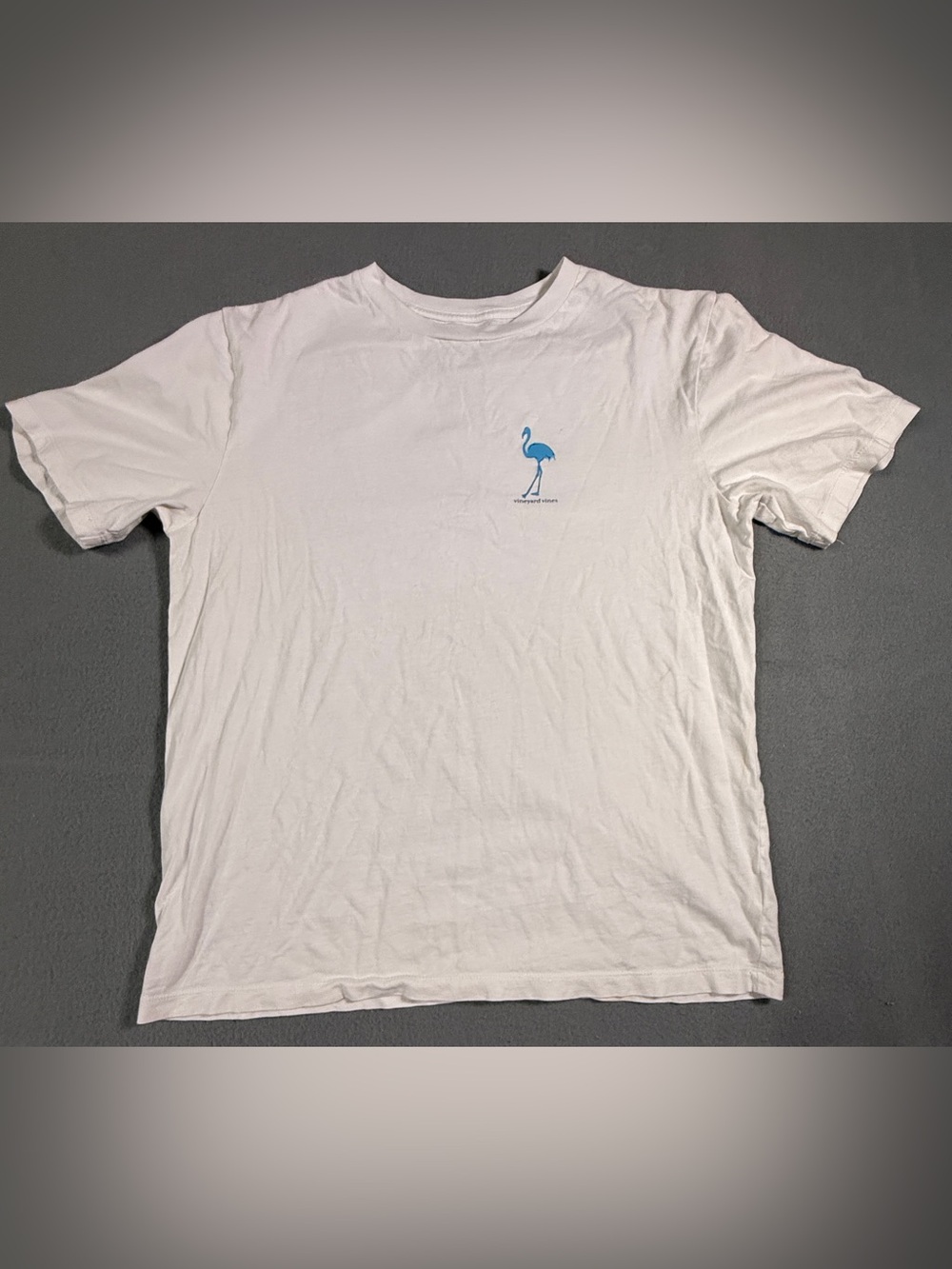 Vineyard Vines White Tee with Blue Flamingo Chest Graphic
